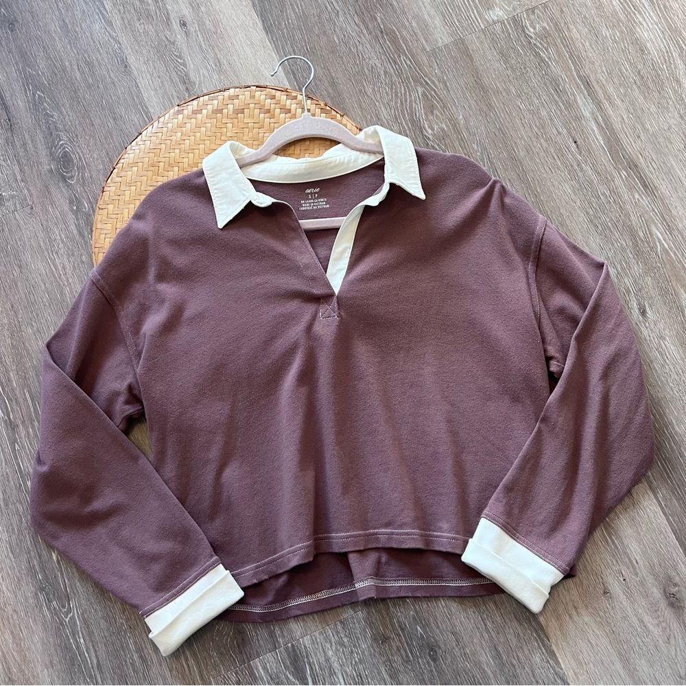 Aerie preppy long sleeve collared shirt women’s size S